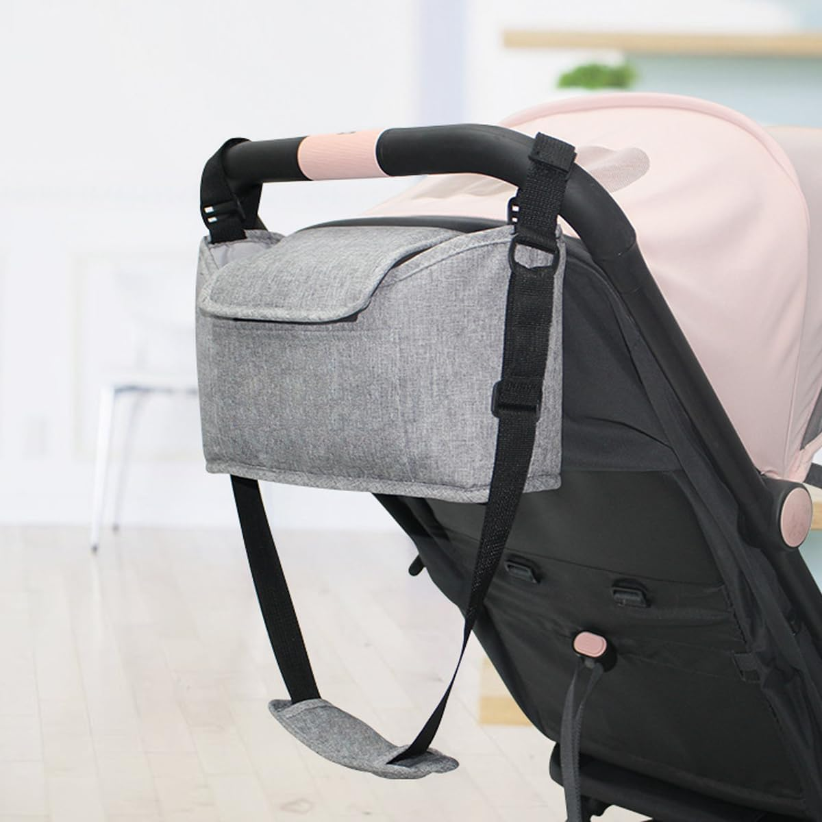 AIMALL Multi-Purpose Large Capacity Baby Stroller Storage Bag 11.8In X 6.69In, Hanging Linen Organiser with Adjustable Strap, Phone Bottle Tissue Compartments, Grey Colour image number 6