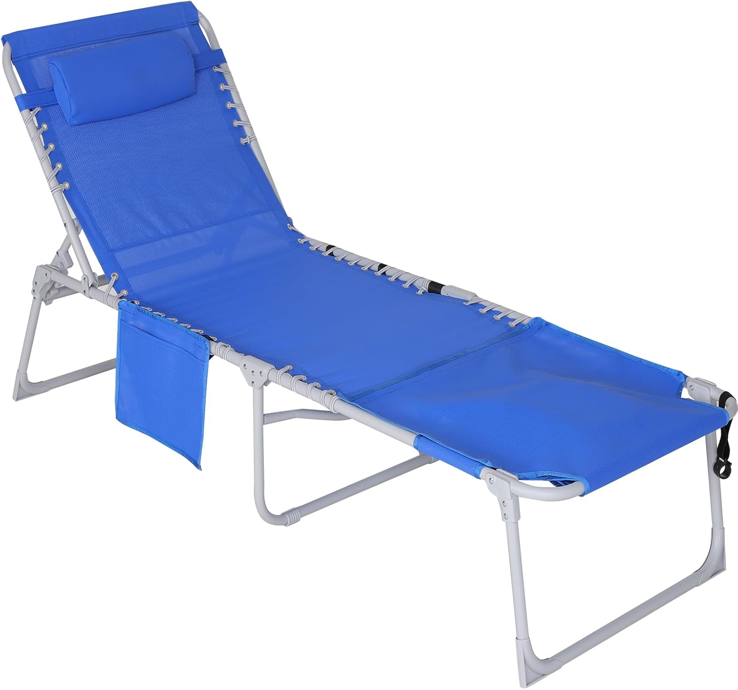 Dxzephious 3-In-1 Sun Tanning Chair with Face Holes, Breathable Chaise Lounge Chair Outdoor, 5-Position Recliner, Lay Flat, Folding Side Table, Removable Pillow, Max 330Lbs, Beach, Patio, Camping image number 4