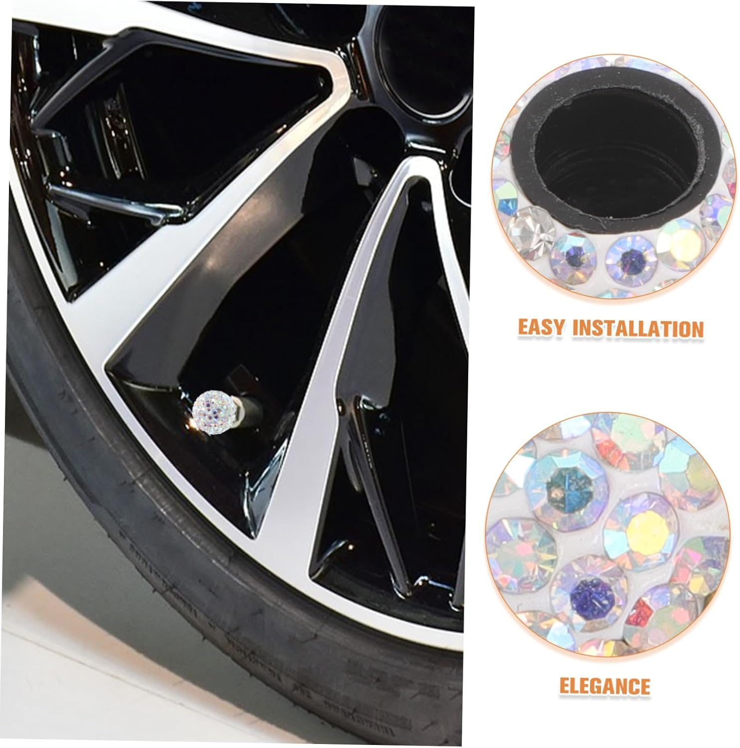 HOLIDYOYO 4Pcs Crystal Tire Valve Caps Car Tyre Bling Valve Caps Fit Easy Installation Automotive Accessories image number 6