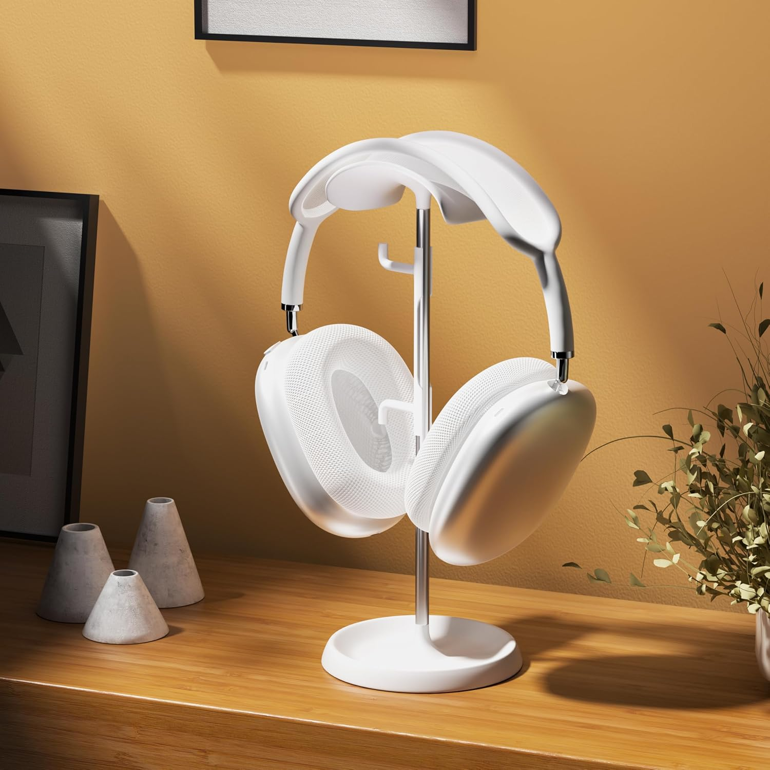 Headphone Stand, Headphone Holder with Cable Organizer Storage Tray Compatible for Airpods Max, Airpods, Airpods Pro, Beats, Bose and Most Gaming Headphones. 【No Tools Required】 ME-2 (White) image number 5