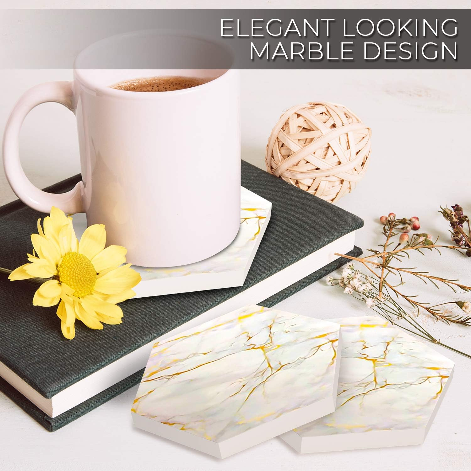 8 PC Coasters for Drinks Absorbent with Holder Marble Design Ceramic Coaster Set Super Absorbent Hot and Cold Drink Coasters Table Coasters with Cork Bottom Cup Coasters for Living Room + More image number 5