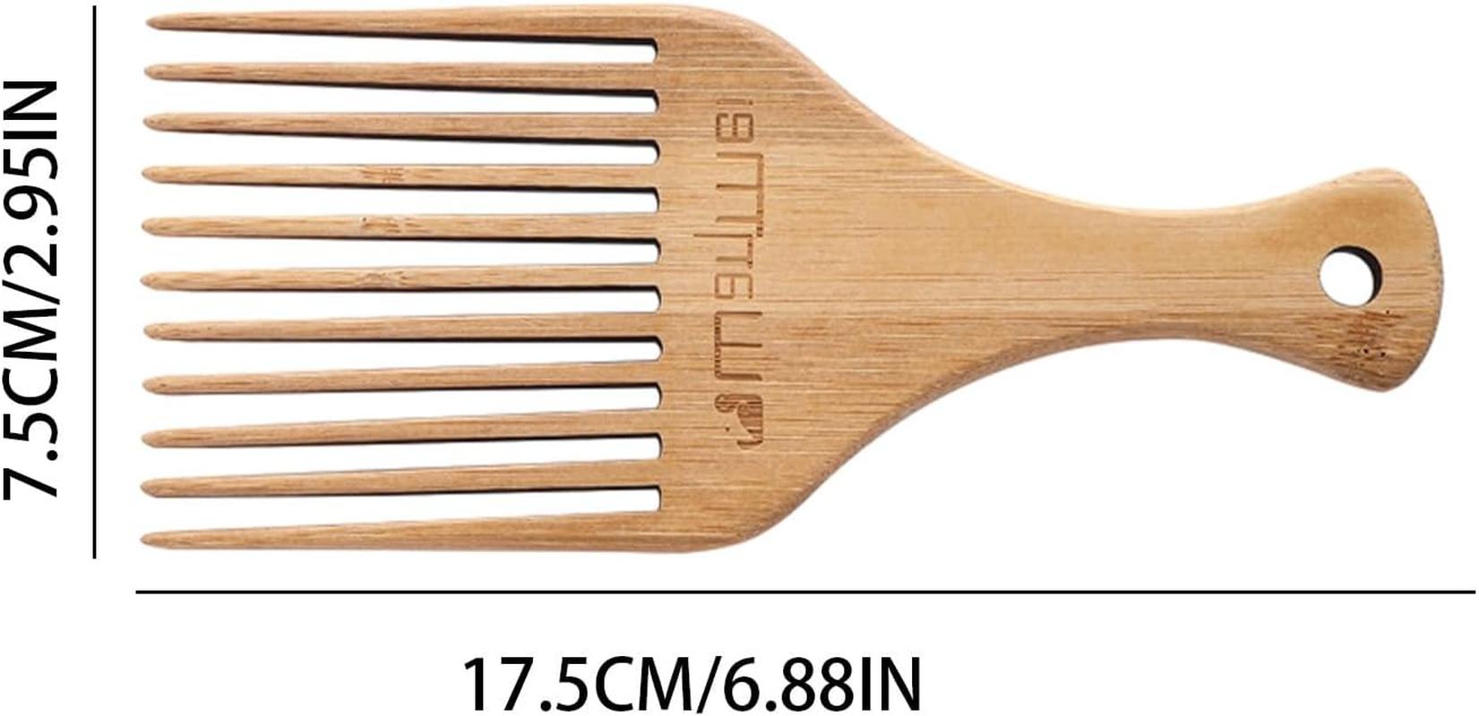 Curly Hair Pick, Long Tooth Detangler Wooden Comb, Detangling Pick Hair Comb, Anti-Static Beard Pick for Men, Home, Salon Borato image number 6