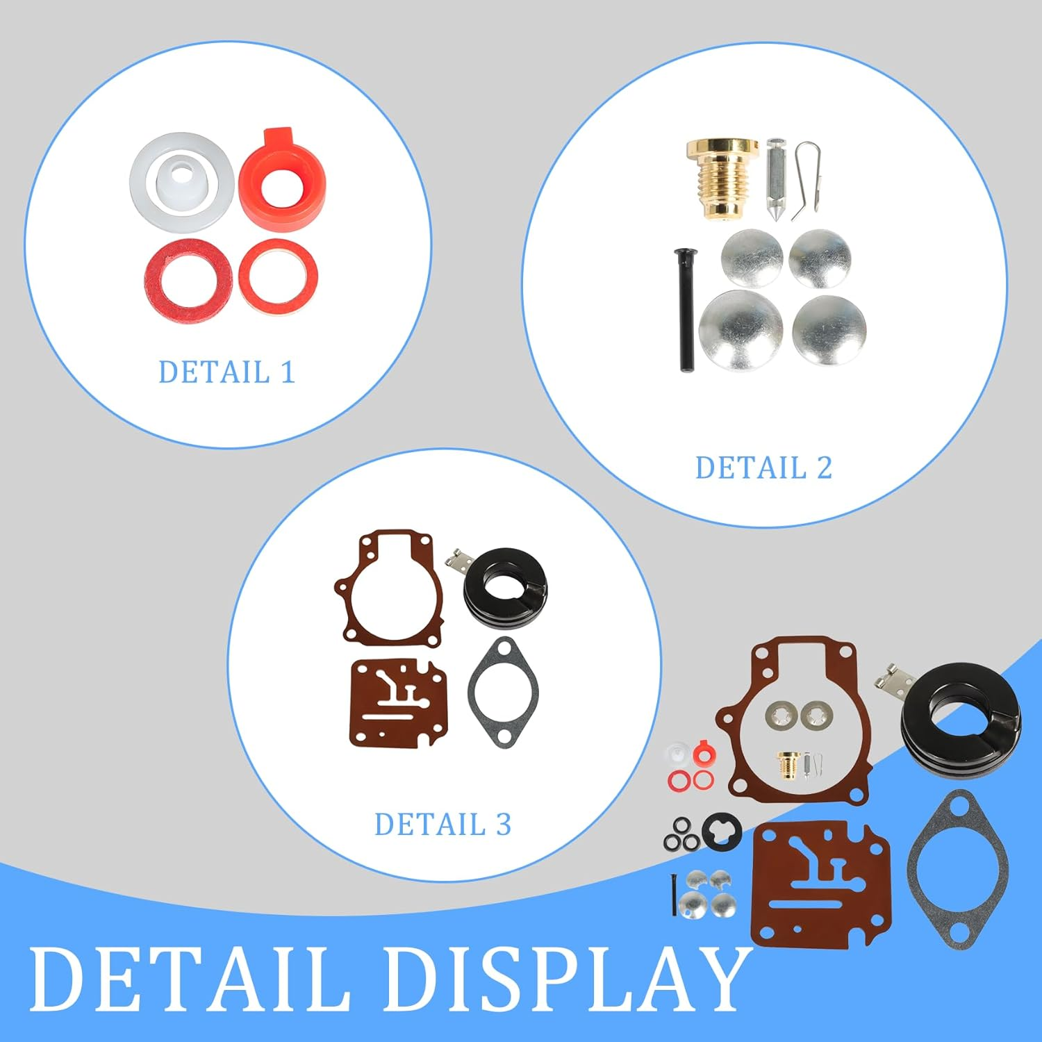 WFLNHB 3Pcs Carburetor Repair Kit with Float Replacement for Johnson Evinrude 396701 18 20 25 28 30 35 40 45 48 50 55 60 65 70 75 HP image number 2