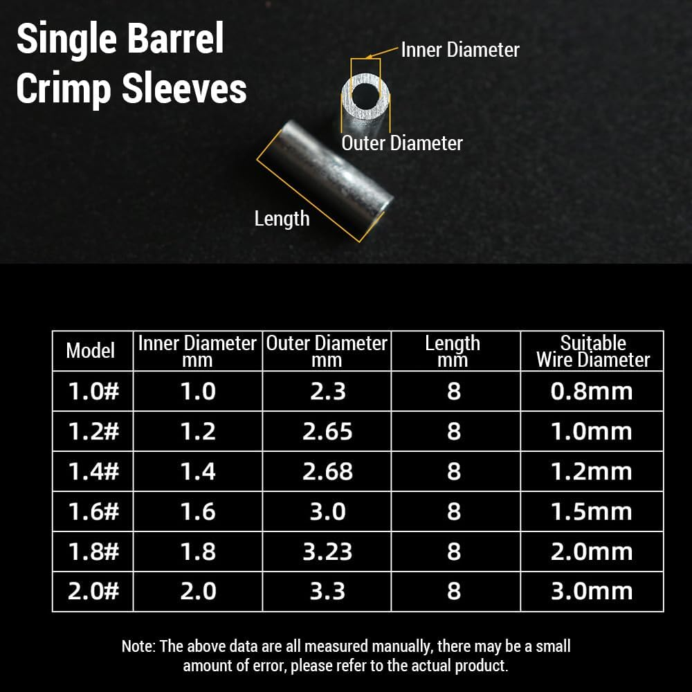 Mingzhe 200Pcs Aluminum Crimp Sleeves Connector Kit 5 Sizes Double Barrel Crimp Sleeves for Fishing Line image number 5