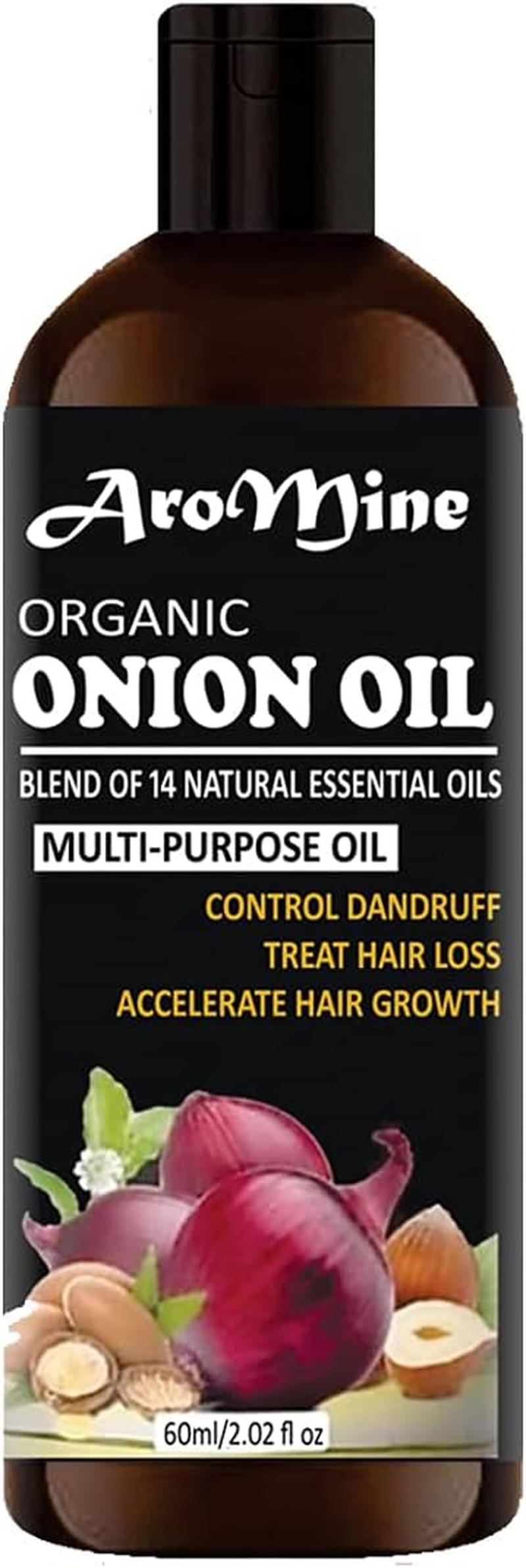Aromine Premium Onion Hair Oil for Hair Growth - No Mineral Oil, No Silicones, 60Ml