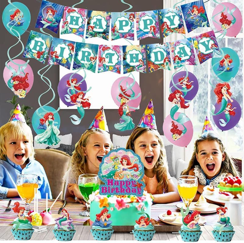 Party Supplies Mermaid Cake Topper Mermaid Birthday Decorations Mermaid Balloons Mermaid Birthday Cake Decorations Mermaid Birthday Banner Mermaid Party Decorations Mermaid Hanging Swirls Ornaments image number 2
