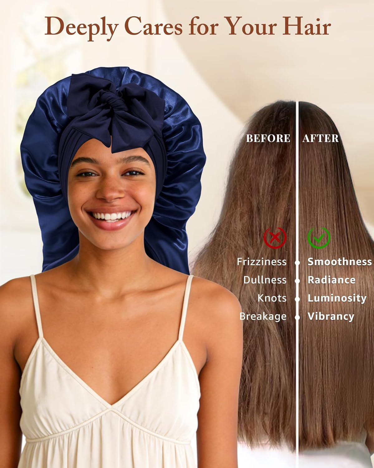 AWAYTR Long Satin Bonnet for Women - Double Layer Elastic Silk Bonnet for Braids Hair Sleeping Cap with Tie Band image number 4