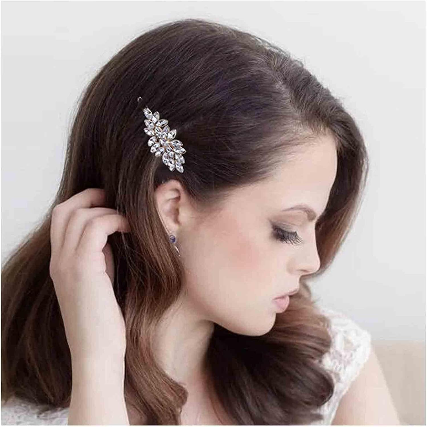 Yheakne Vintage Crystal Leaf Hair Clip Pin Gold Rhinestone Hair Clip Pin Shiny CZ Leaf Hair Clip Crystal Head Clip Decorative Bobby Pins Hair Accessories for Women and Girls (Gold)