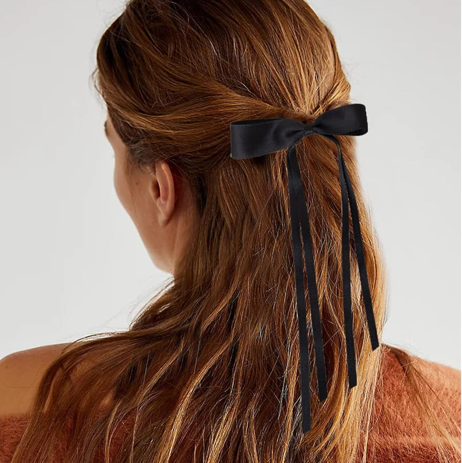 6 Pcs Hair Ribbon Bows with Long Tail Tassel Bowknot Hair Clips with Long Tail Silky Satin Metal Clips Ponytail Hairstyle Accessories for Women Girls Toddlers Teens Kids image number 5