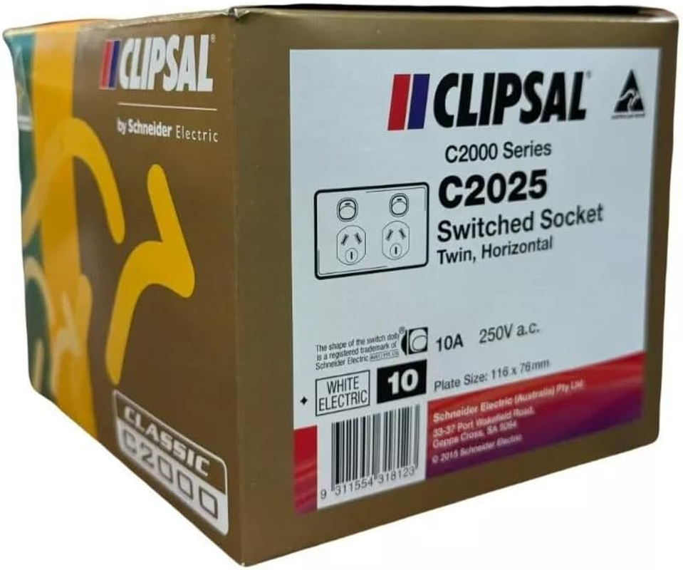 10 Pack Cllpsal C2025-WE Cllpsal Classic C2025-WE - 10 AMP Double Power Point - White