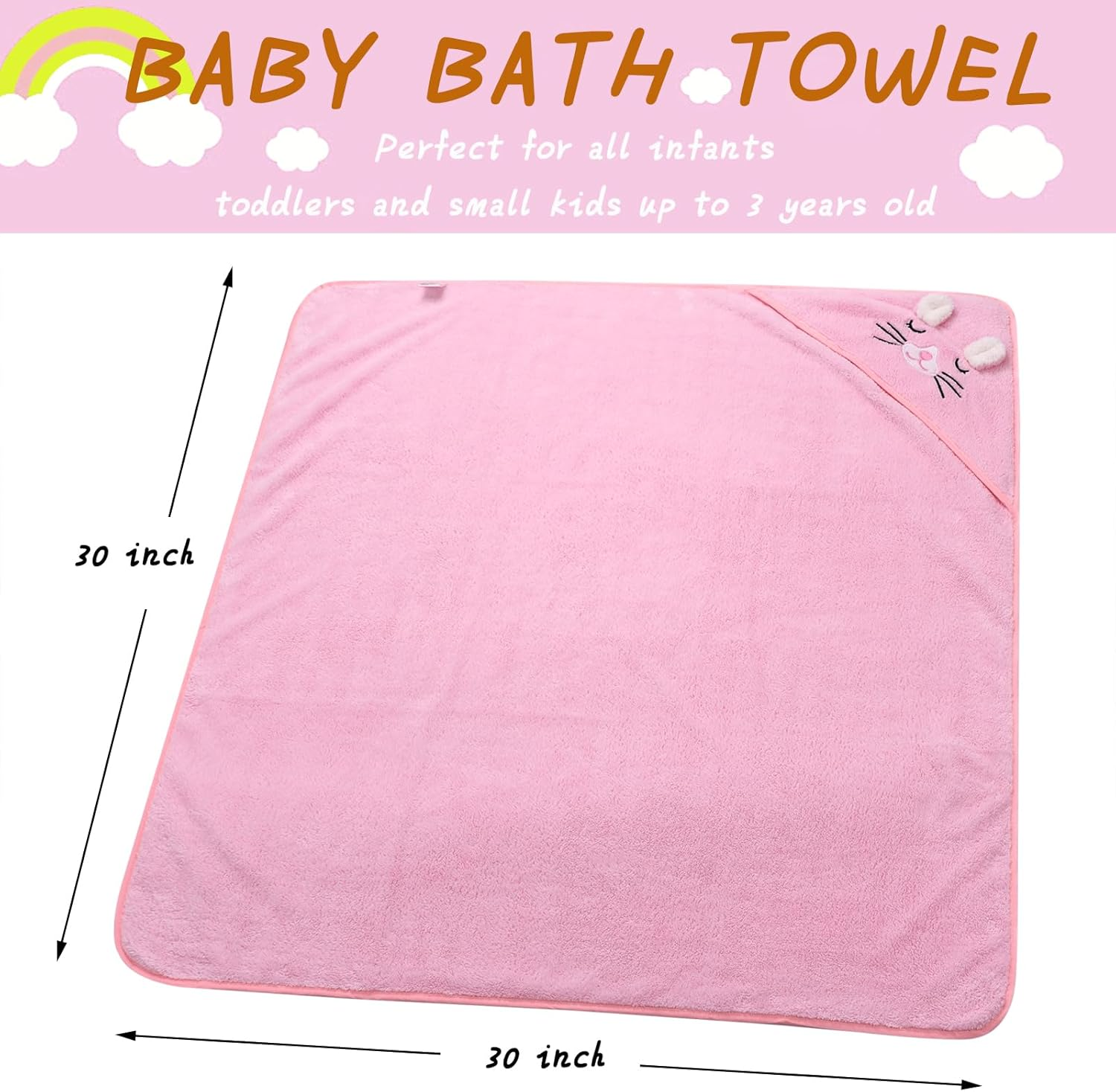 Baby Hooded Towel, 2Pack Baby Blanket,Unique Animal Design Ultra Soft Absorbent and Non-Balling Cotton Baby Bath Towel, for Boy and Girl (Pink) image number 6