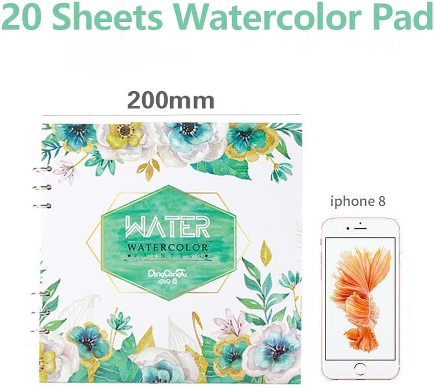 Watercolour Paper Art Sketch Pad, Mixed Media Sketchbook for Wet or Dry Media, 140 LB/300 GSM Heavyweight Papers 20 Sheets/40 Pages, Spiral Bound Mix Media Pad for Acrylic, Watercolor, Pen and Pencil Painting (S, Green) image number 6