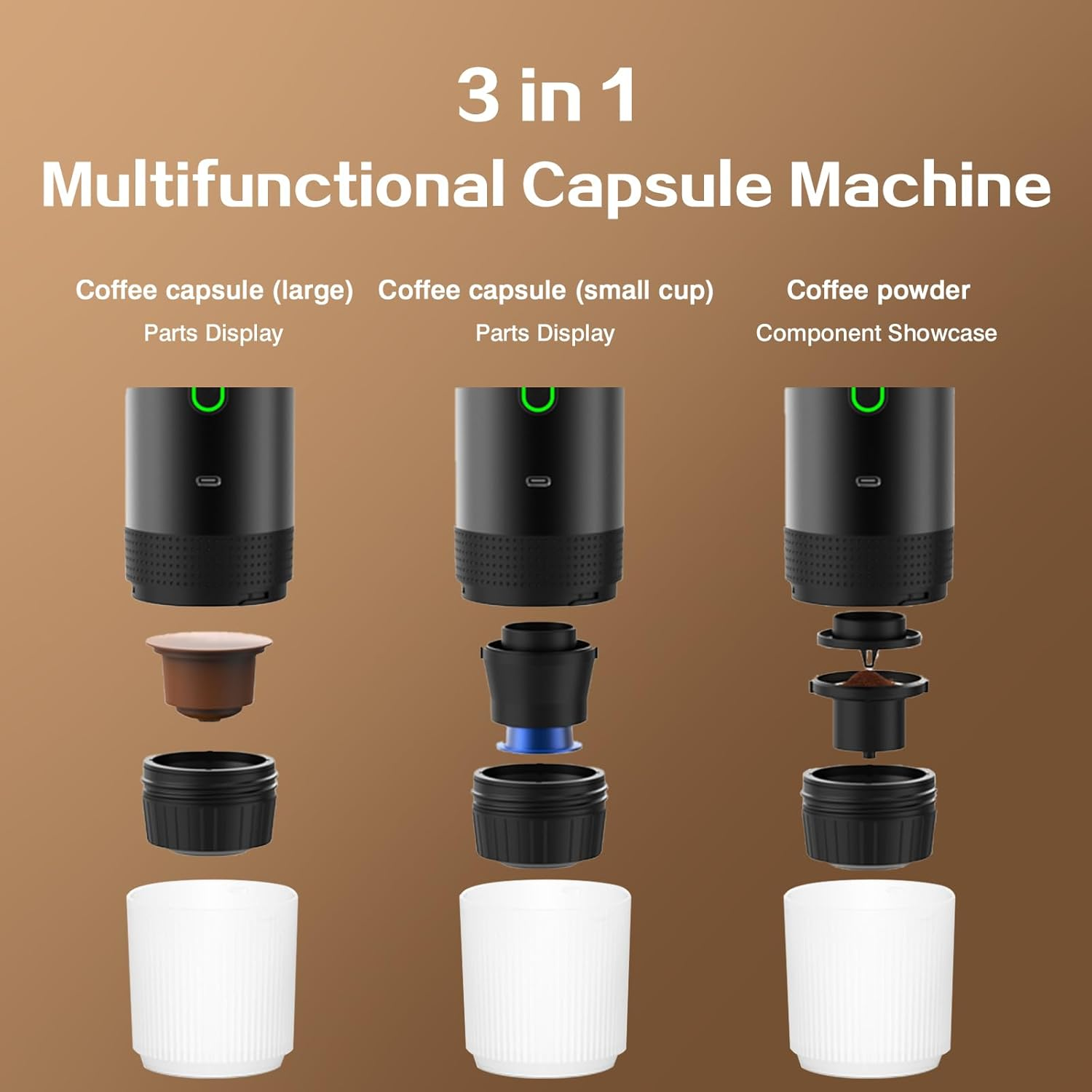 Travel Coffee Maker Portable Electric Espresso Machine for Camping Car Coffee Maker Self-Heating Compatible with Ground Coffee & NS Capsule for Rv,Hiking,Office (BLACK)