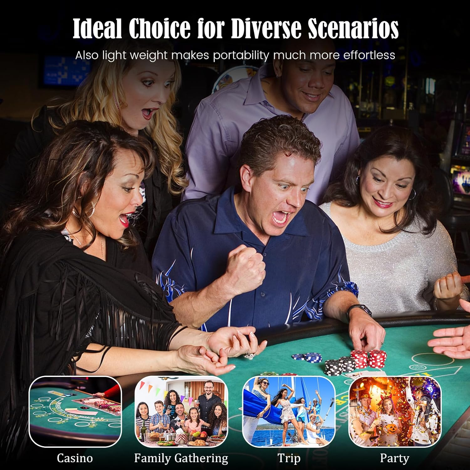 Costway 300 PCS Casino Poker Chip Set, Texas Holdem Poker Chips W/Lockable Aluminum Case, 2 Deck of Cards, 5 Dices, Dealer Button, 1 Table Felt, Professional Complete Poker Chip Set Dice Cards image number 3