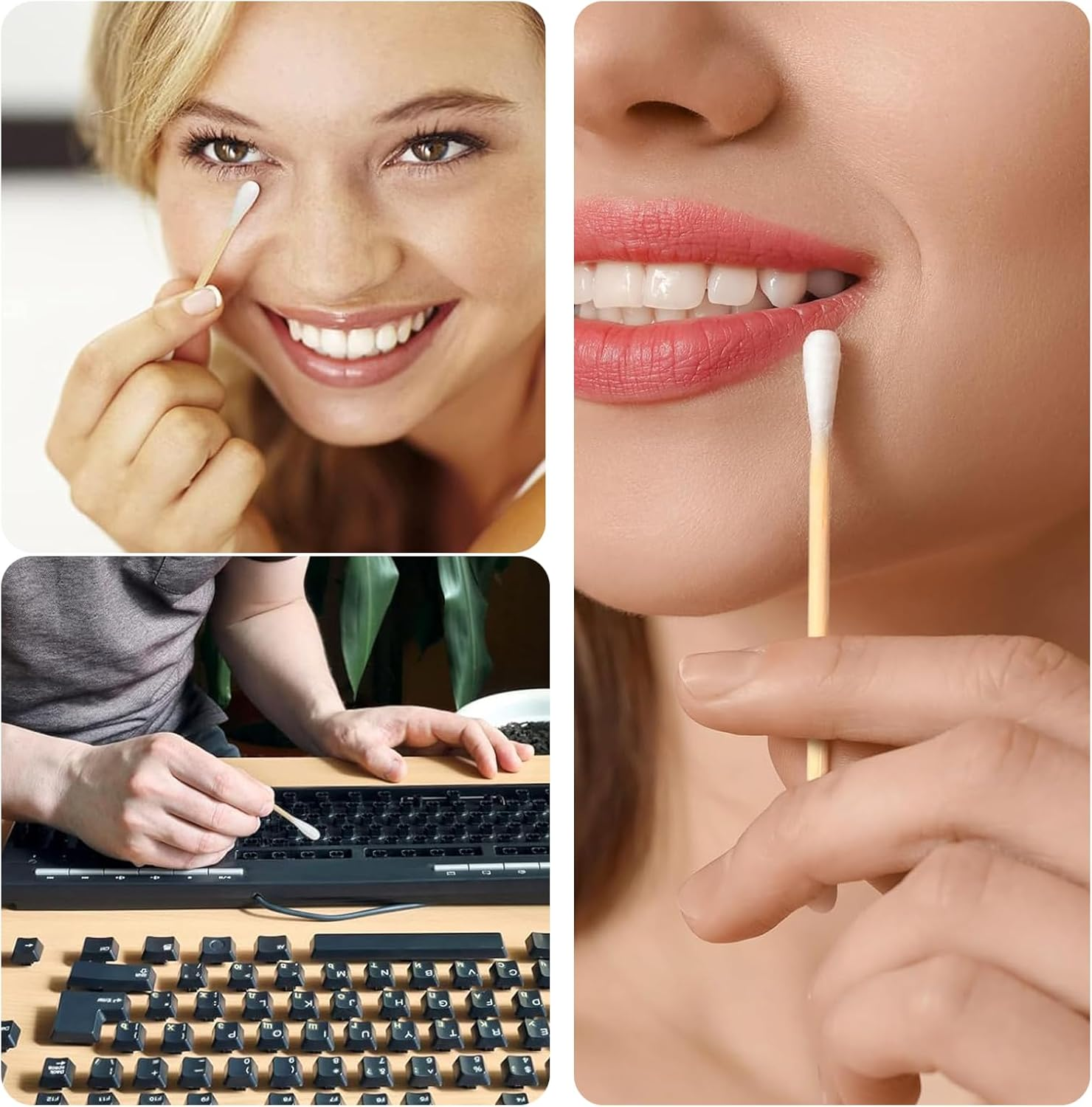 1000 Double Headed Cotton Swabs, Wooden Sticks with Double Headed Circular Cotton Swabs, Wooden Sticks for Makeup and Cleaning image number 3