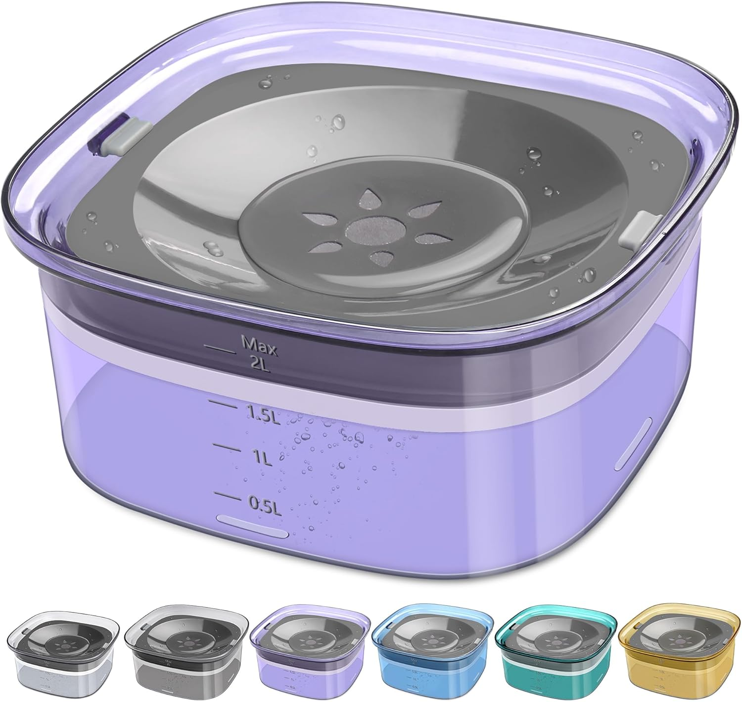 UPSKY Dog Water Bowl Slow Water Feeder 70Oz Clear Dog Bowl No Spill Pet Water Dispenser 2L Visible Water Level Slow Drinking Bowl for Dogs and Cats