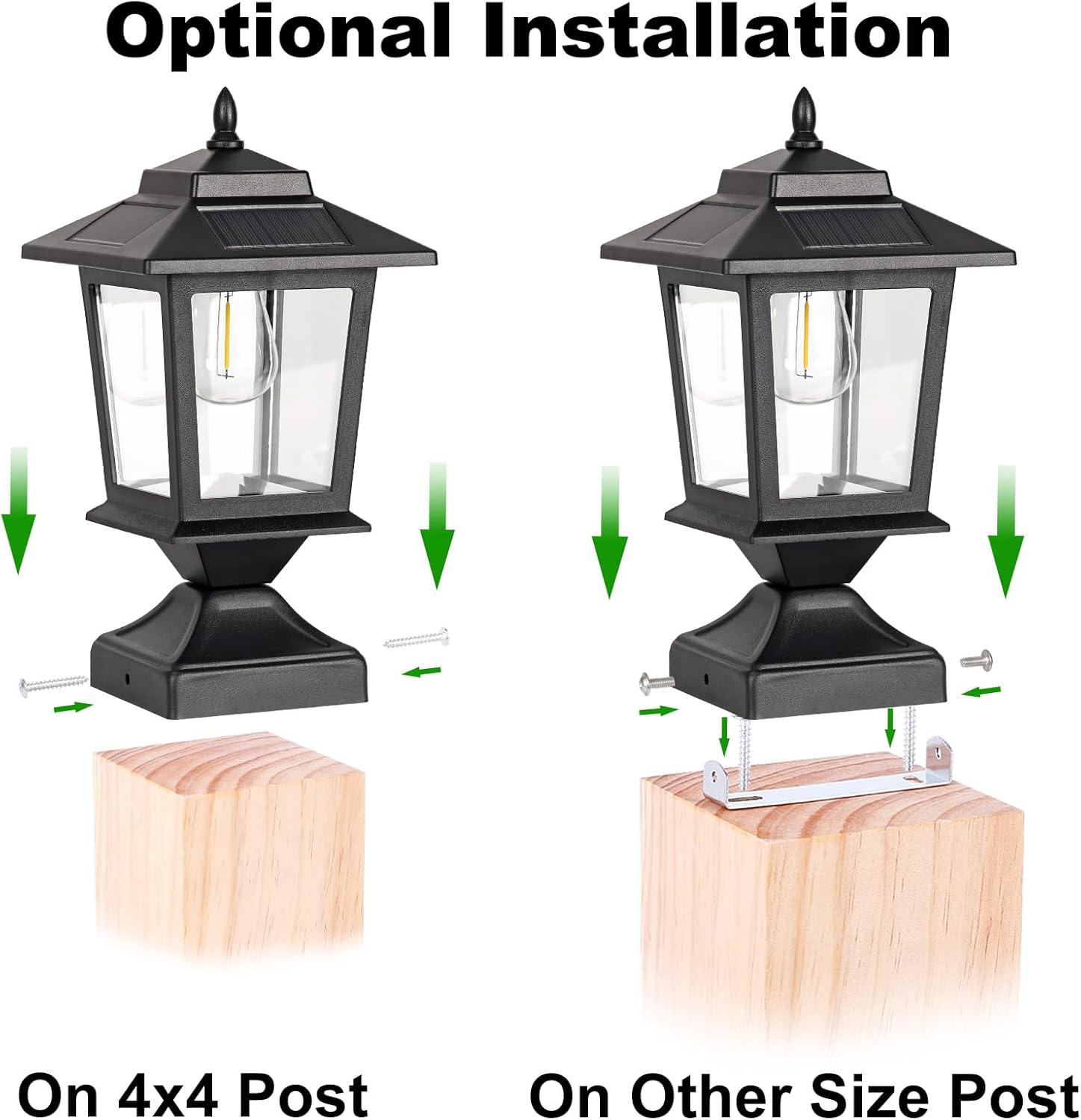Solar Post Cap Lights,Waterproof Solar Outdoor Light for 4X4 Wooden Posts, Solar Lights with Glass Shade for Deck Fence Patio Post Decor,Matte Black (2 Pack) image number 4