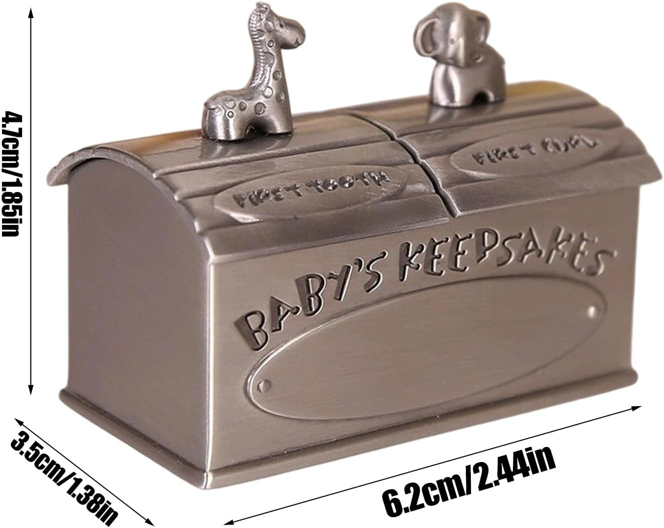 First Tooth Keepsake Box,Zinc Alloy Tooth Fairy Box Cute Animal Design - Elegant Memory Tin for Children Toddler Girls Baby Kid Birthday Shower - Silver image number 3