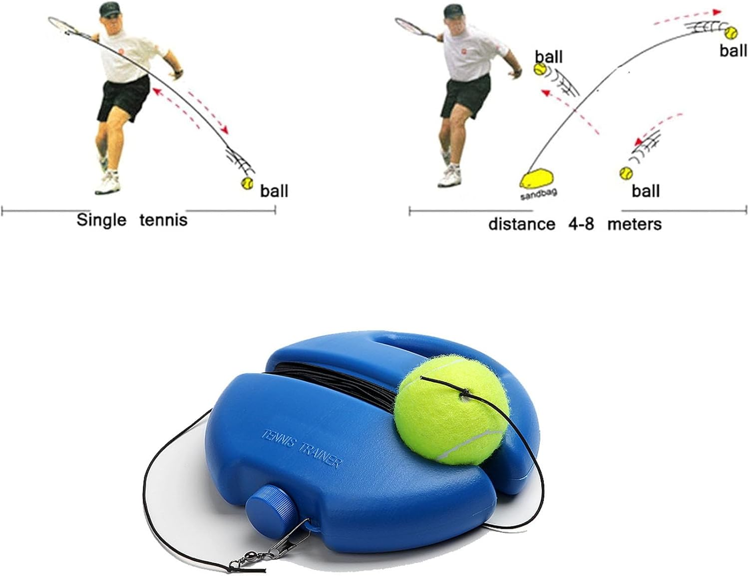 DONHUA Tennis Trainer, 1Pc Portable Tennis Rebounder with 3 Long Rope Balls, Solo Tennis Training Equipment Practice Tennis Equipment, Tennis Training Equipment for Kids Adults Beginners (Blue) image number 2