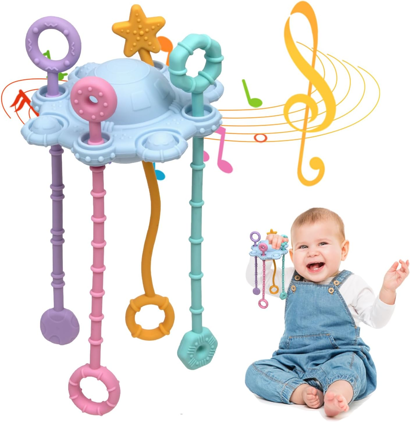 Montessori Toys for Baby, Food Grade Silicone Pull String Activitys for Infant, Travel Toys for Babies, Sensory Toys for Toddlers, Fine Motor Skills Toys for Girl Boy Gift image number 3