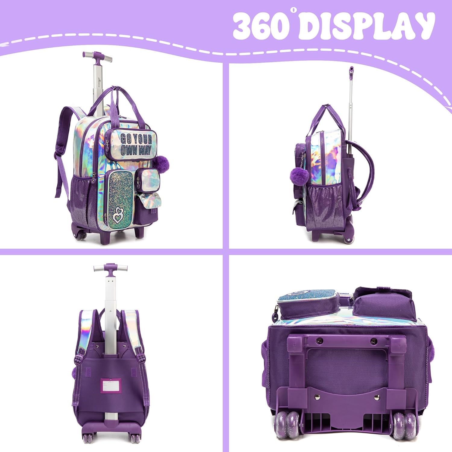 MYHSBYO Rolling Backpack for Girls and Boys Backpack with Wheels Travel Luggage Suitcase image number 6