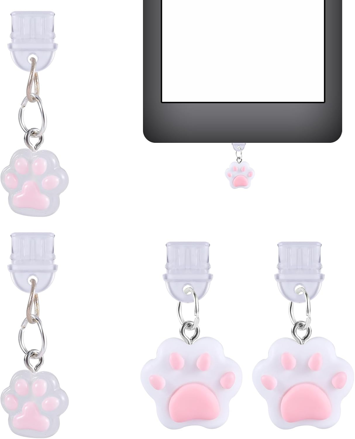 4-Pack USB C Dust Plug Charm, Cat Paw Type C anti Dust Cover Cute Protective Cover for Charging Port Compatible with Kindle Released after 2021 Other Devices with Type-C Port, M, Silicone, No Gem image number 2