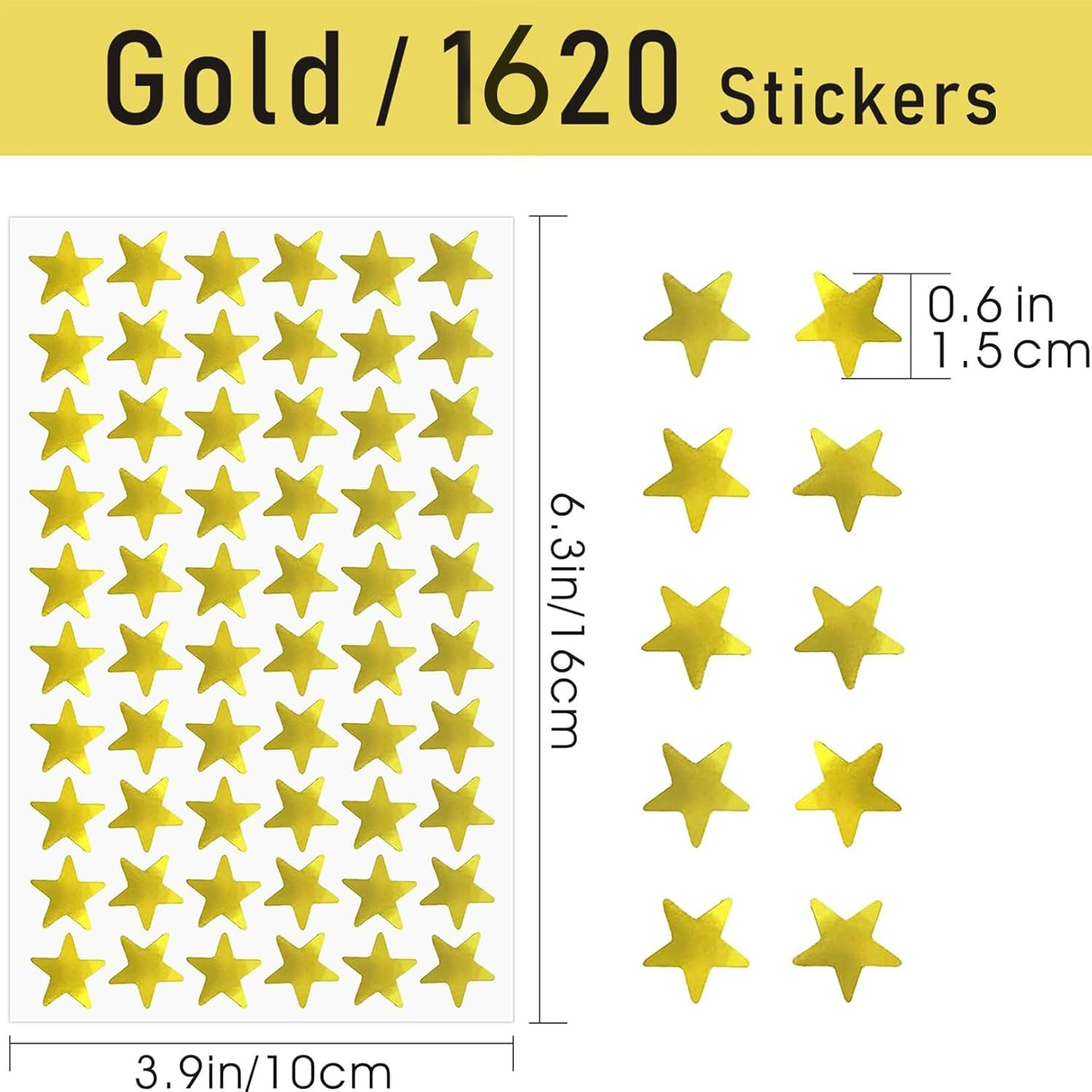 1620 Pack Small Gold Foil Star Stickers for Kids Reward, Small Foil Star Stickers for Kids Reward, School, Home, Bar, DIY and Office Decoration, 0.6" Diameter image number 1