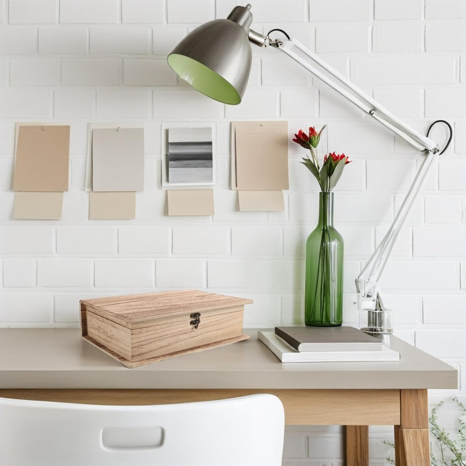 2Pcs Keepsake Wooden Organizer Wooden Book Storage Box Flip Lid Jewelry Chest Secure Functional Desktop Organizer image number 5