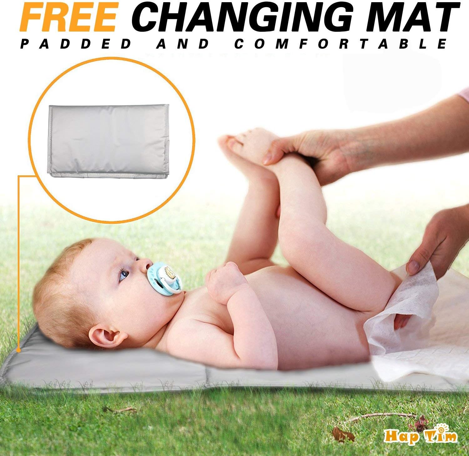 Haptim Multi-Function Large Baby Diaper Bag Backpack W/Stroller Straps-Insulated Bottle Pockets-Changing Pad,Stylish & Durable