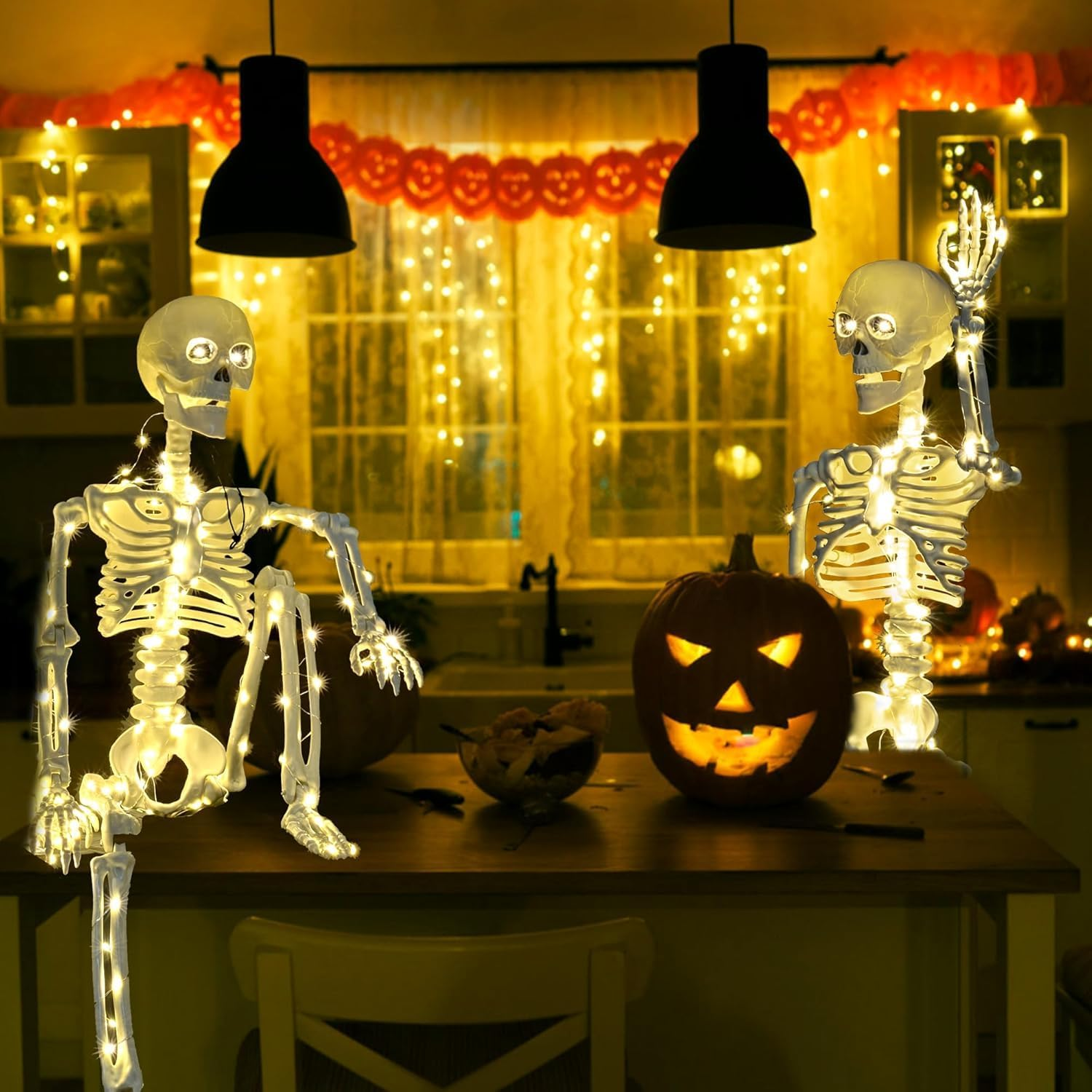 Halloween Skeleton Decorations - 40" (100Cm) Light-Up Skeleton with LED Poseable Full Body with Halloween Prop for Indoor & Outdoor Yard, Porch, Haunted House & Party Decor (1 Pack) image number 4
