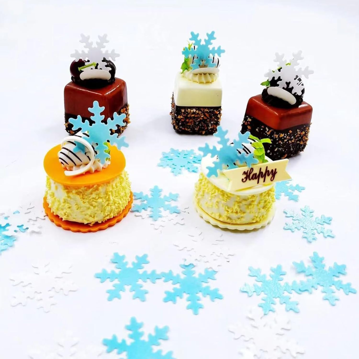 50 Pieces of Edible Snow Cupcake Decoration, Christmas Cake Decoration, 5Cm Wafer Paper Snow Cupcake Decoration for Christmas, Frozen Cake Decoration image number 5