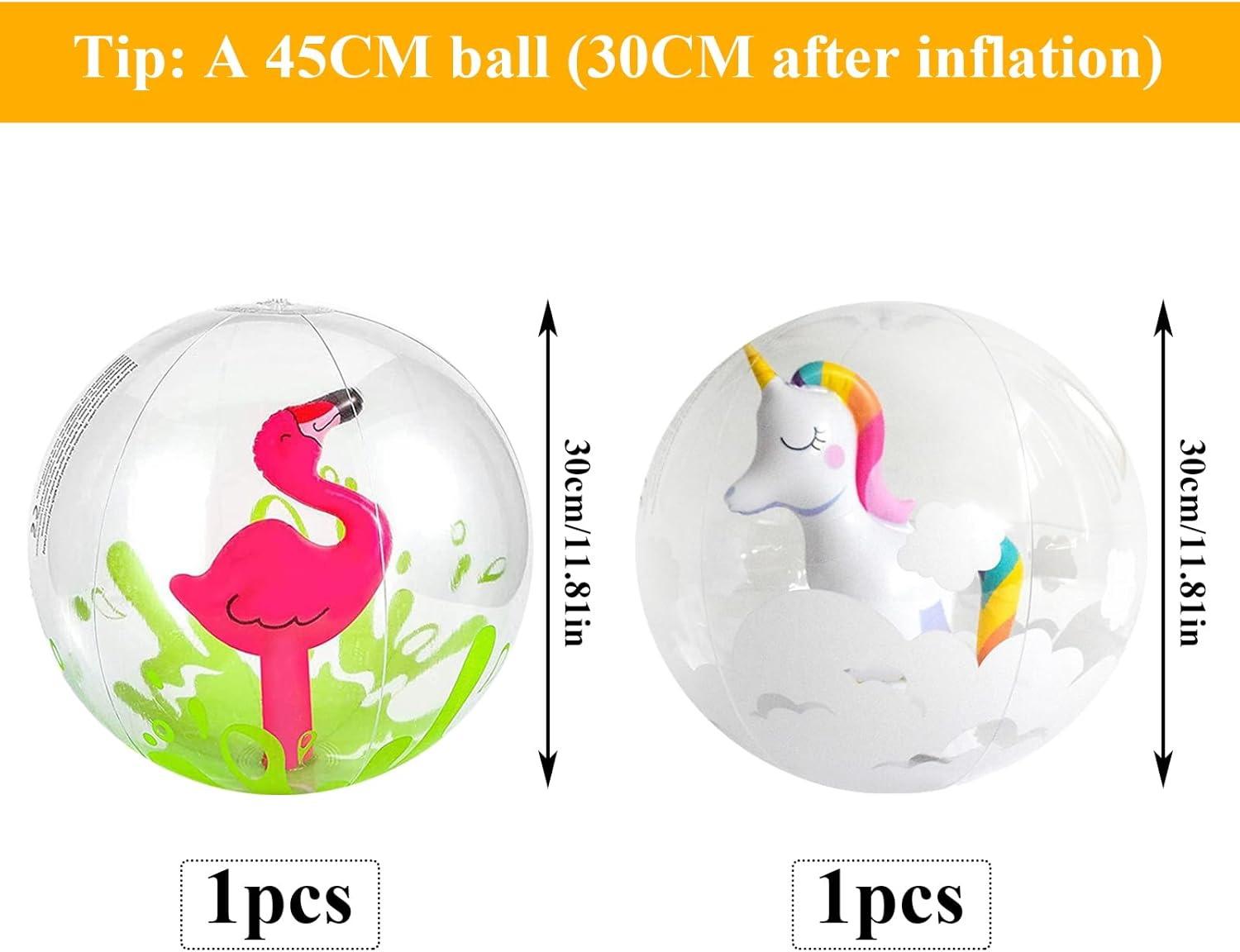 Pack of 2 Inflatable Water Balls, Inflatable Beach Balls, Water Ball, Children'S Beach Ball, Pool Party Toy for Children, Adults, Beach, Pool Party, Outdoor Activities, Diameter 30 Cm