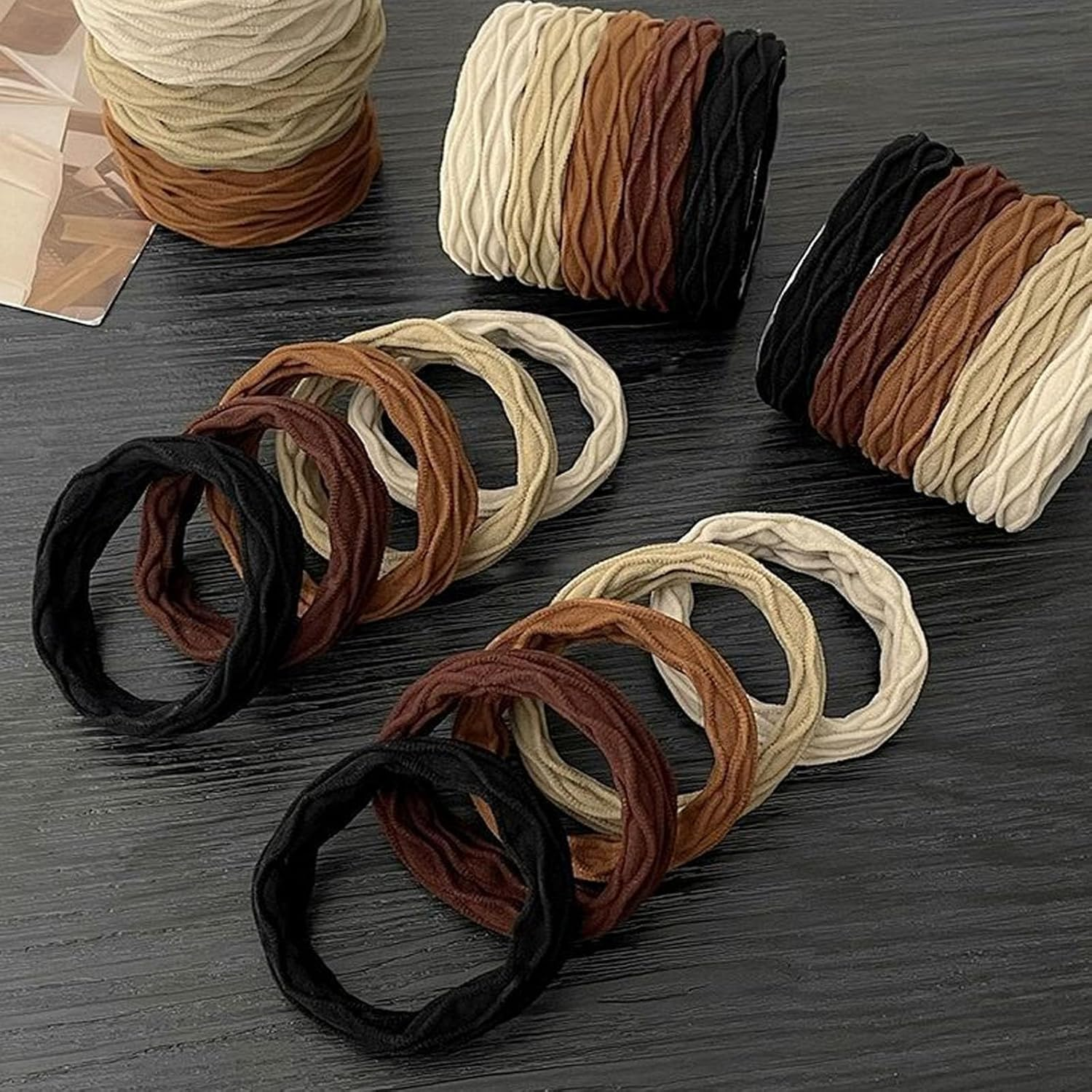 100 Pcs High Elasticity Hairband,Hair Tie,Softmetal-Free Seamless Hair Bands,Ponytail Holders for Thick Heavy and Curly Hair9（5 Colors） image number 2