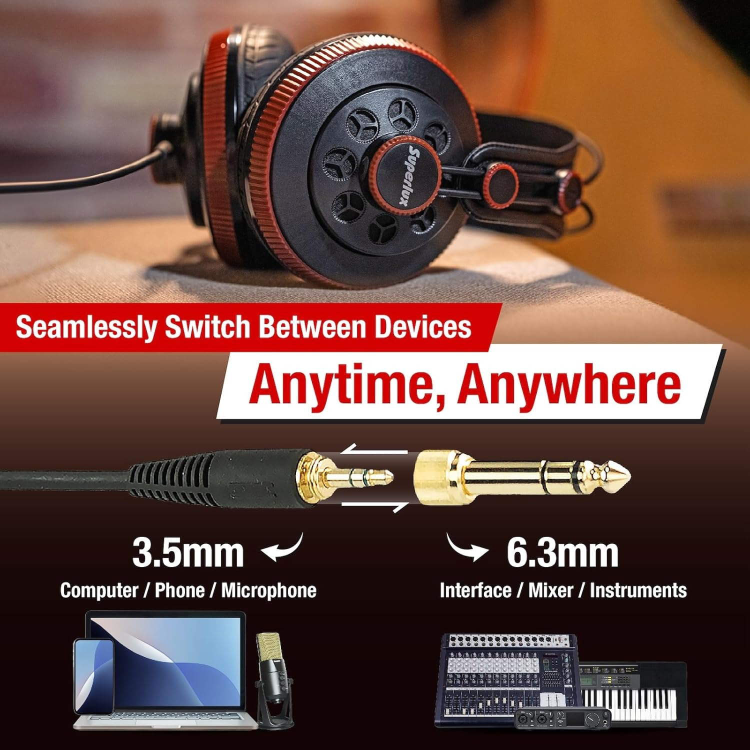 Superlux Semi-Open Professional Monitor Headphones, Black HD681-AIR Edition image number 6