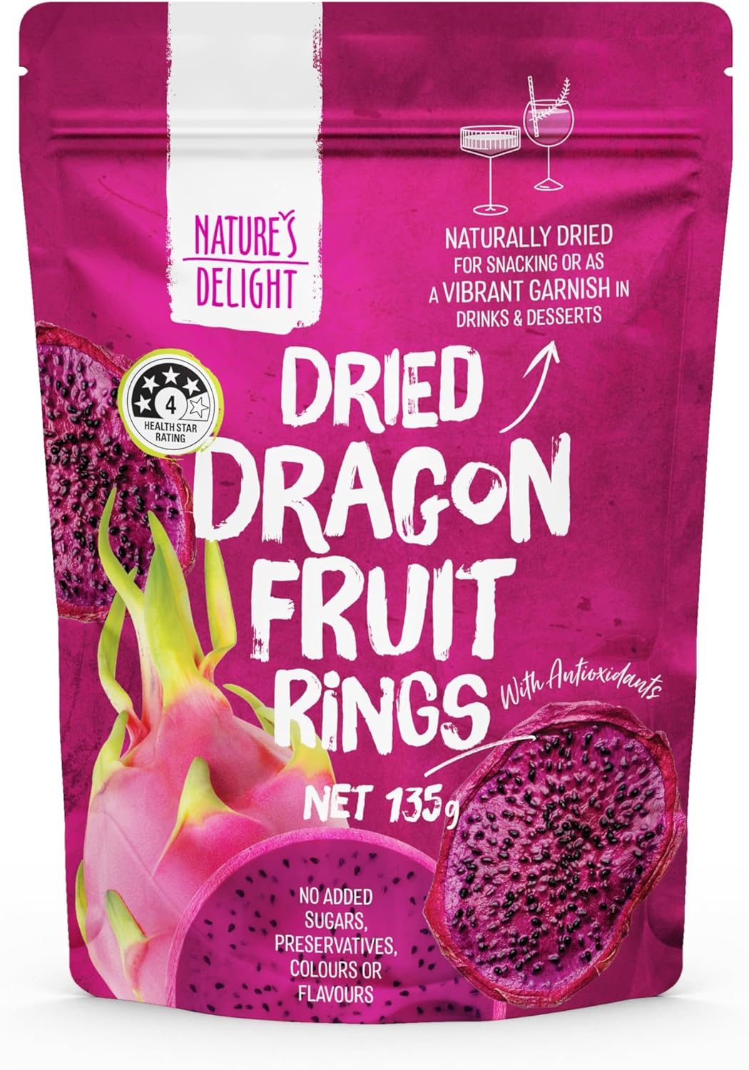 Nature'S Delight Red Dried Dragon Fruit Rings 135G image number 2
