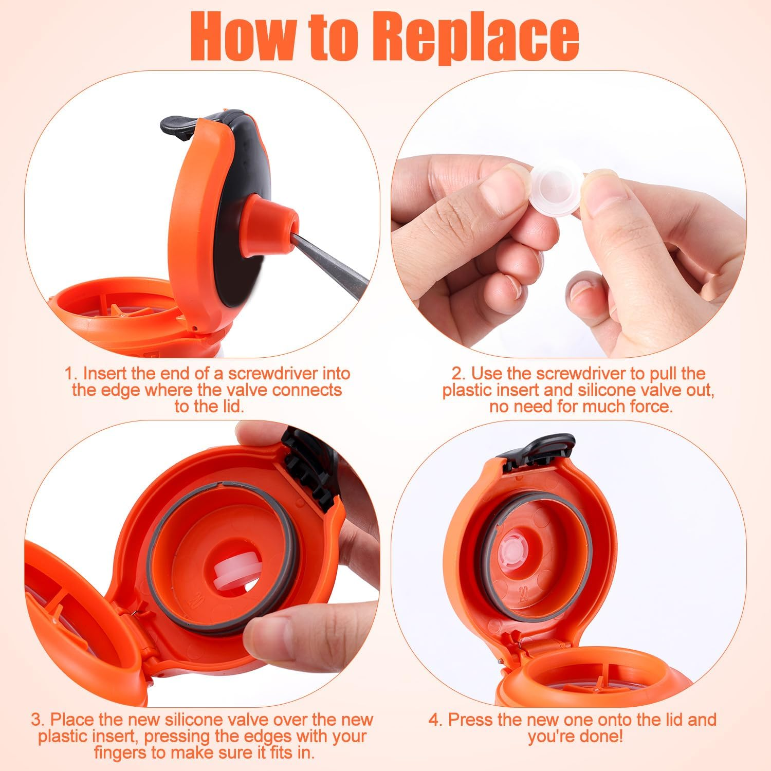 10Pcs Bottle Lid Replacement Compatible with Gatorade Water Bottle, Dispensing Valves Replacement Gasket Silicone Valve and Plastic Insert & Bottle Seal & Clip for Gatorade GX 30Oz Part Accessories image number 6