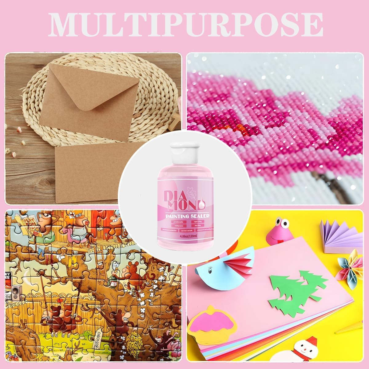 Diamond Painting Sealer & Glue Kit 2-Pack 240Ml with Silicone Brush &ndash; Acid-Free Clear Finish, High Gloss Permanent Hold for Diamond Art, Puzzles, Crafts &ndash; Safe for Adults & Kids image number 2