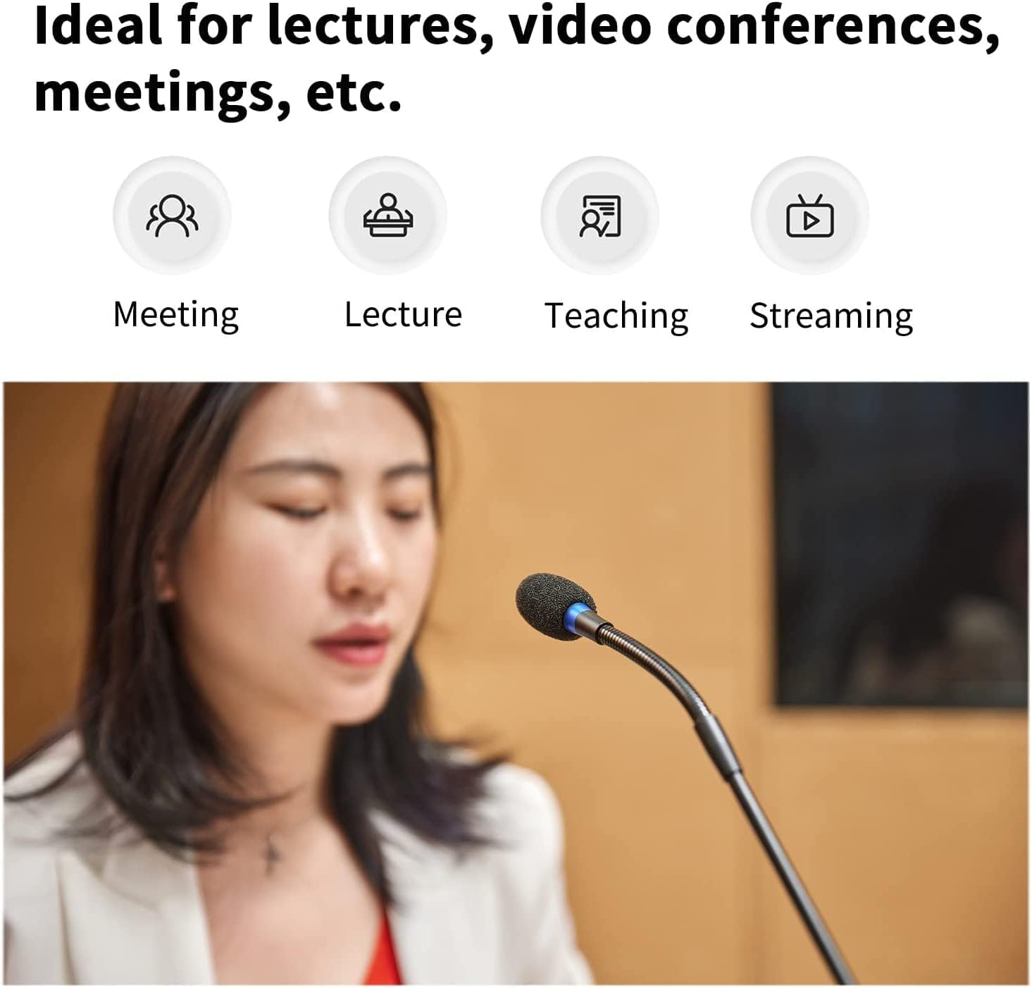 BOYA Desktop Condenser Podium Microphone, 18" Bi-Fold Gooseneck Microphone with Mute Button&Led Indicator, XLR Mic for Conference Meeting Video Live Streaming Lecture Speech Podcast image number 2