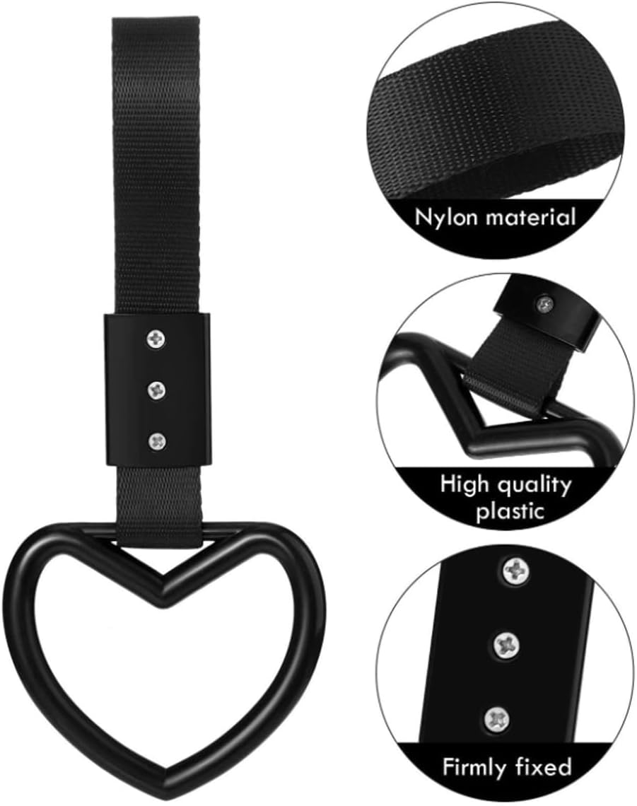 Aimall Heart-Shaped Car Handle Strap, JDM Electrostatic Decorative Warning Ring, Durable Black Plastic, Non-Slip Grip for Safe Car Entry, 9.2 Inch image number 1