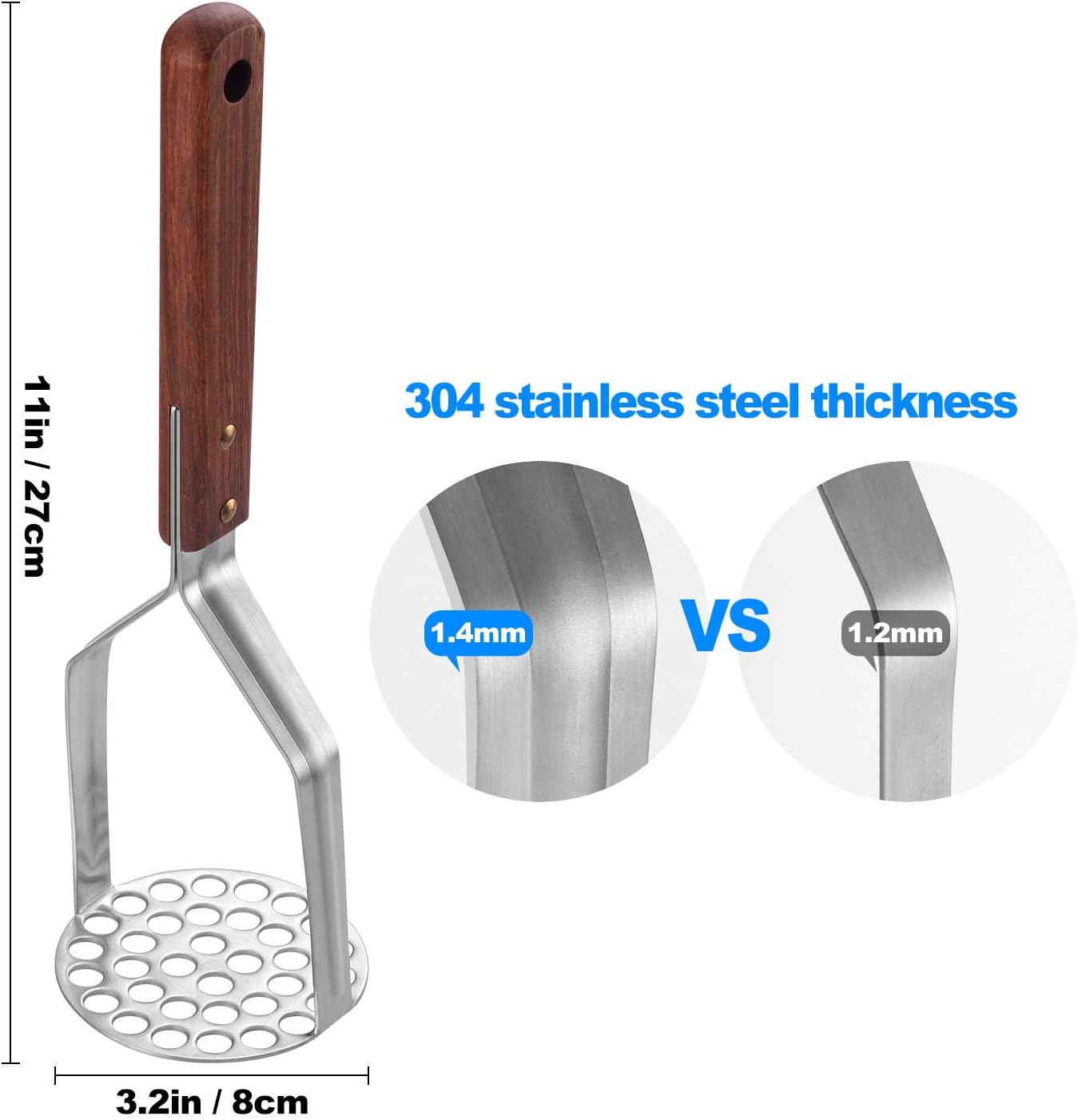 Tmflexe UPGRADED Potato Masher Stainless Steel Heavy Duty Strong Anti-Slip Handle Not Easy to Bent Easy to Use Sturdy Construction image number 2