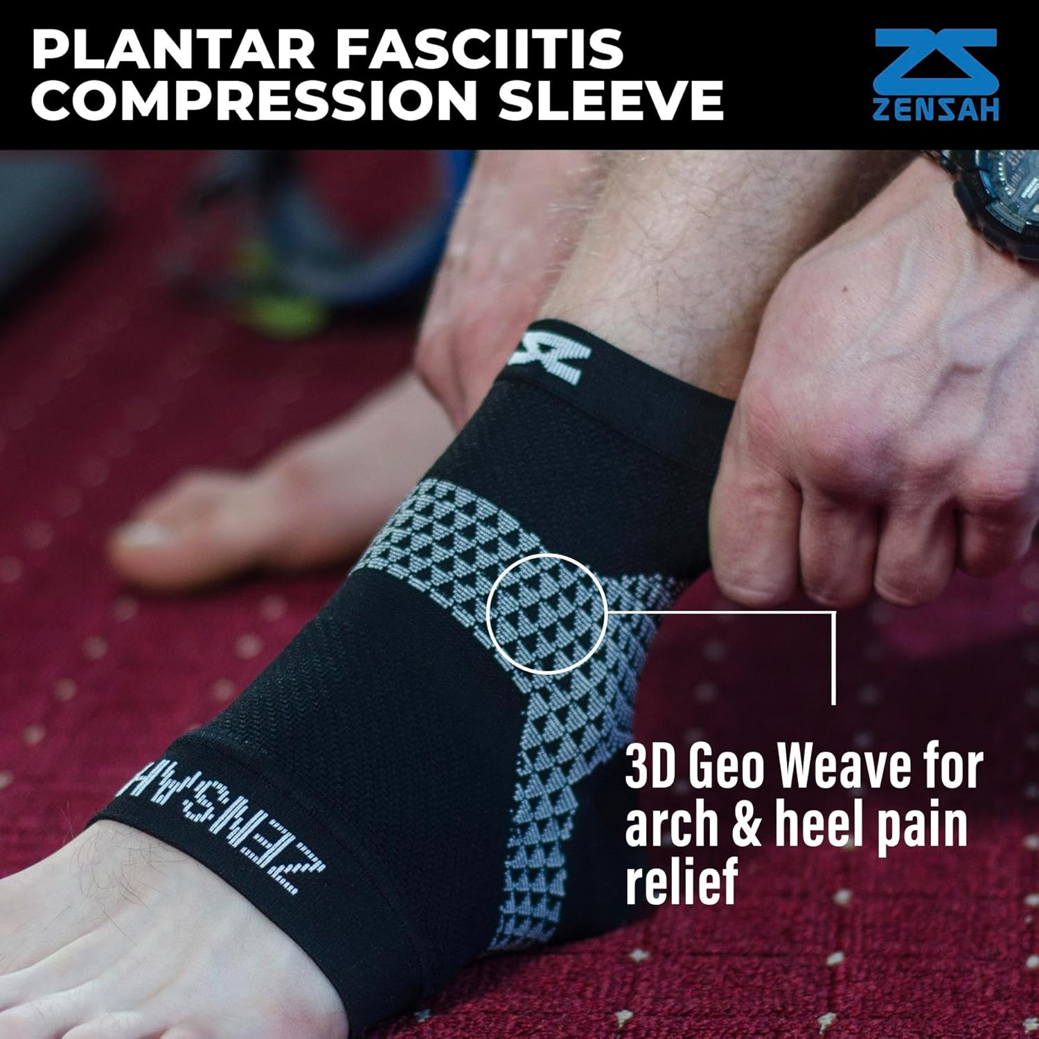 Zensah Plantar Fasciitis Sleeve - Relieve Heel Pain, Arch Support, Reduce Swelling - Compression Foot Sleeve, PF Sock