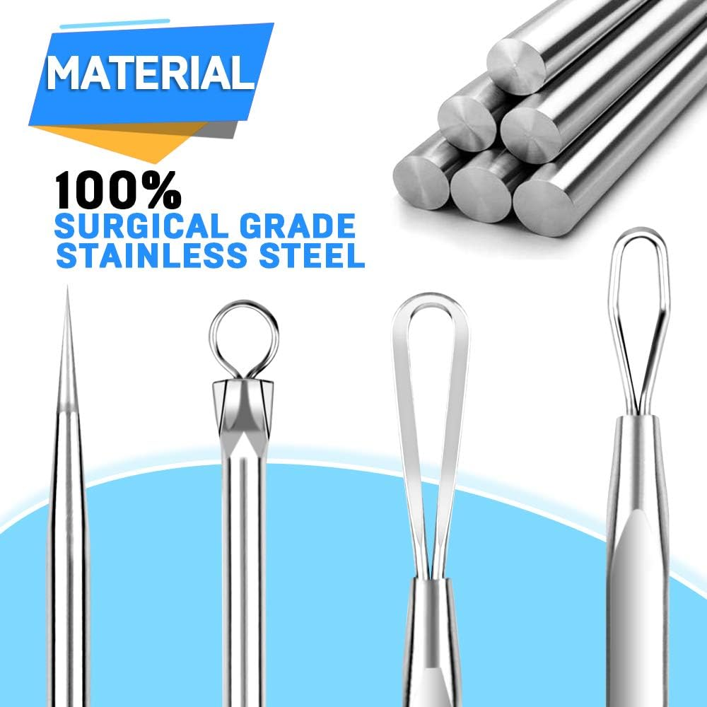 Teenitor Pimple Extractor Acne Treatment Tool Surgical Grade Blackhead Comedone Removal 2-In-1 Popper Tool for Face Nose Blackhead Extractor Tool Silver