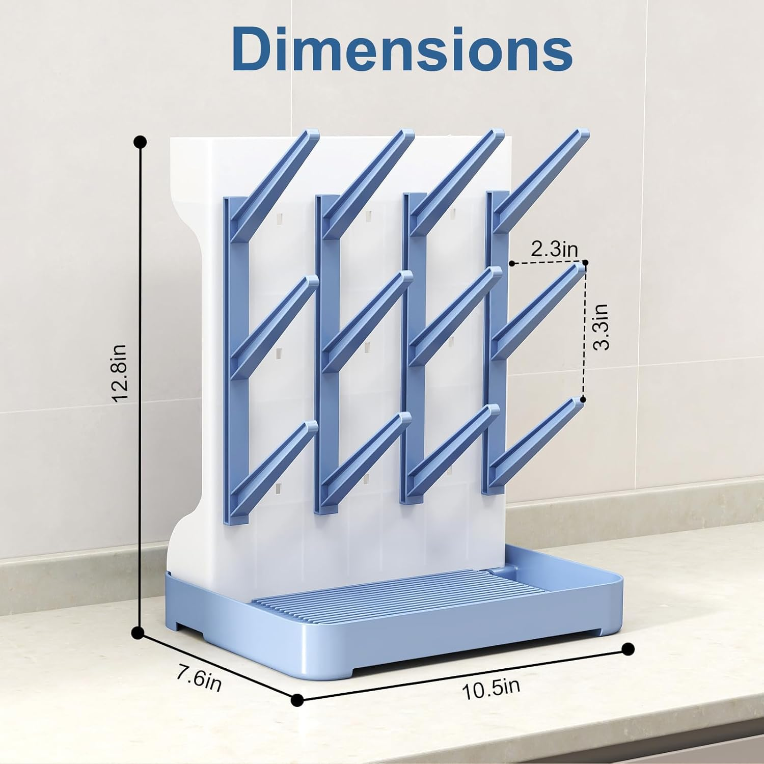 Baby Bottle Drying Rack Space Saving, Large Vertical Baby Bottle Storage Organizer & Bottle Dryer Rack for 12 Pc 8 Oz Bottles and Baby Accessories,Pump Parts,Pacifiers or Brush Stand - Blue image number 6