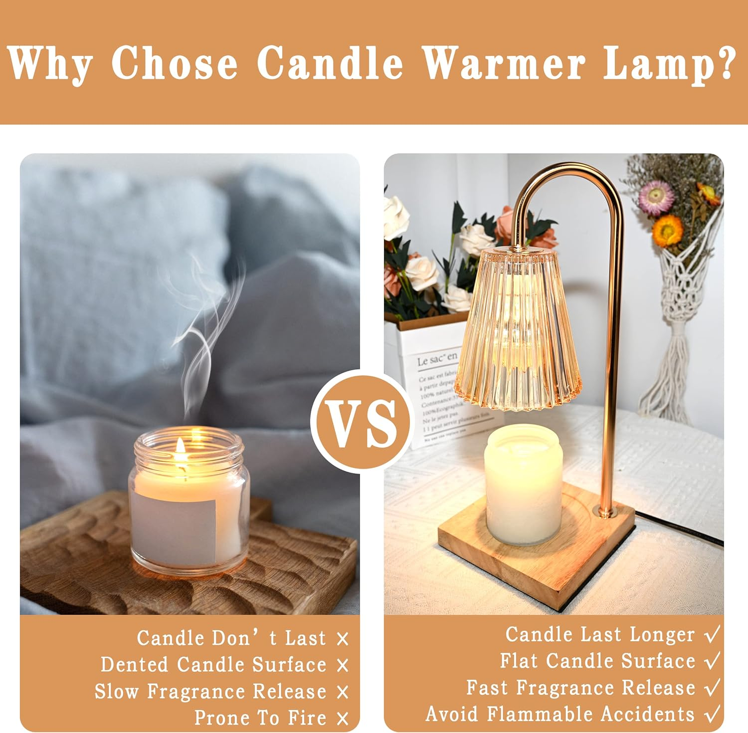 Candle Warmer Lamp with Timer, Dimmable Warming Light Compatible with Various Candles for Home Decor, Large Jar with 2 Bulbs Amber-02 image number 1