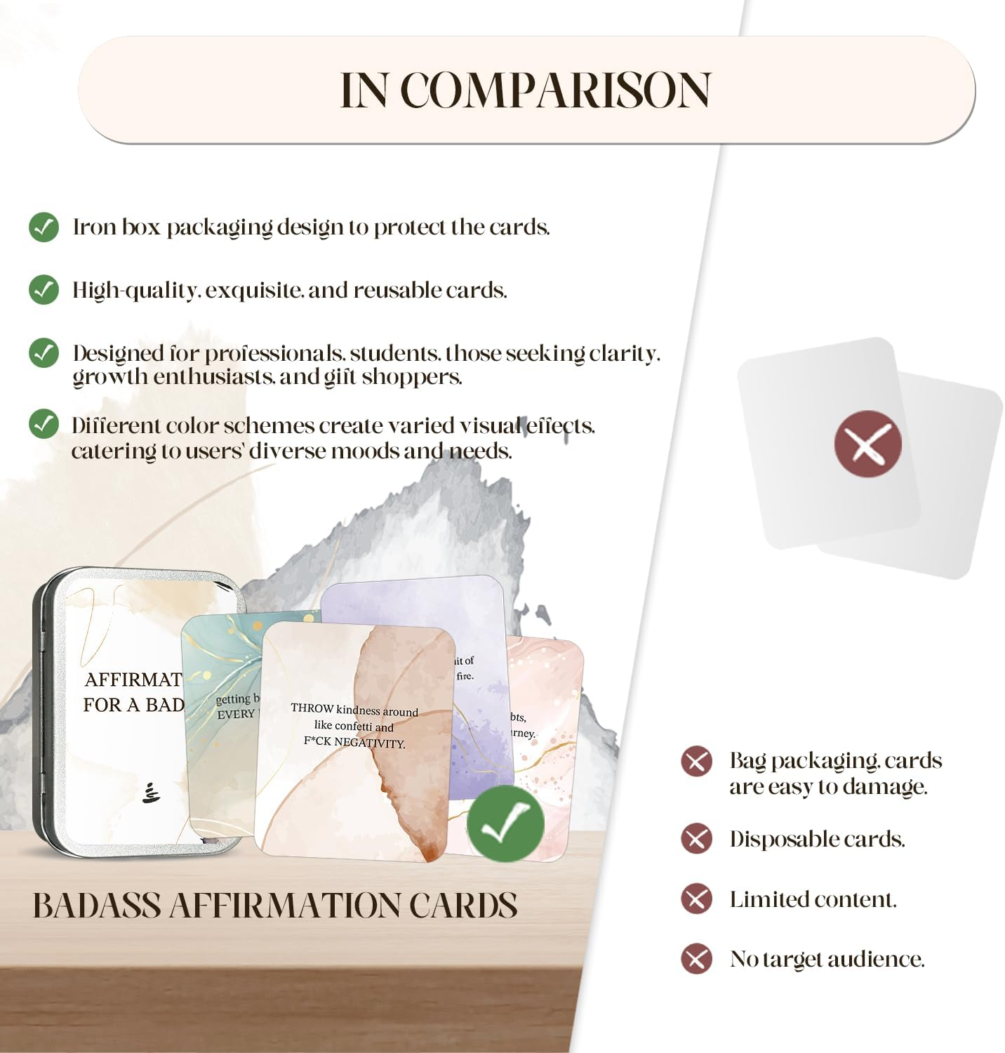 BIROYAL Badass Affirmation Cards for Women - 55 Inspirational & Motivational Cards - Daily Positive Affirmation Card for Women with Display Stand & Metal Box - 3.5&rsquo;&rsquo; X 2.8&rsquo;&rsquo; image number 1