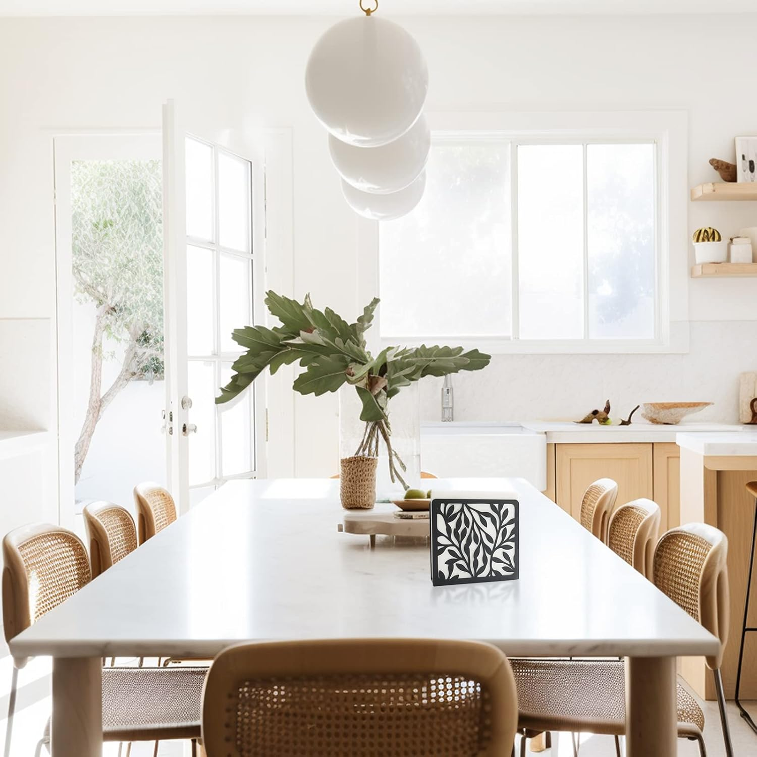 Metal Modern Leaves Silhouette Tabletop Napkin Holder for Table/Freestanding Tissue Dispenser - Green image number 2