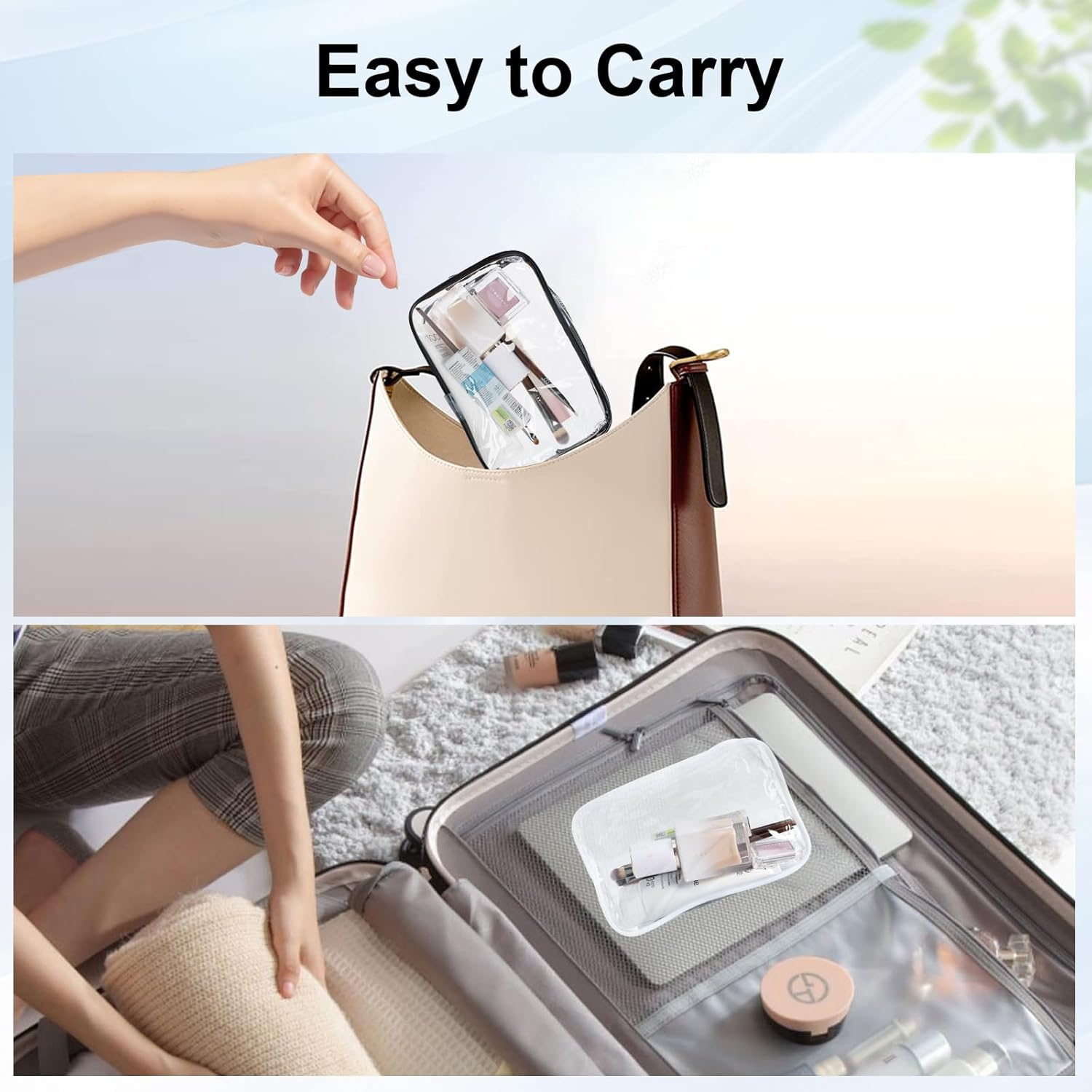 20 Pcs Clear Makeup Bag, PVC Toiletry Bag for Travel, Waterproof Transparent Cosmetic Bag with Zipper, Portable Plastic Pouch Organizer Storage Case for Women Men Vacation Bathroom (Black)