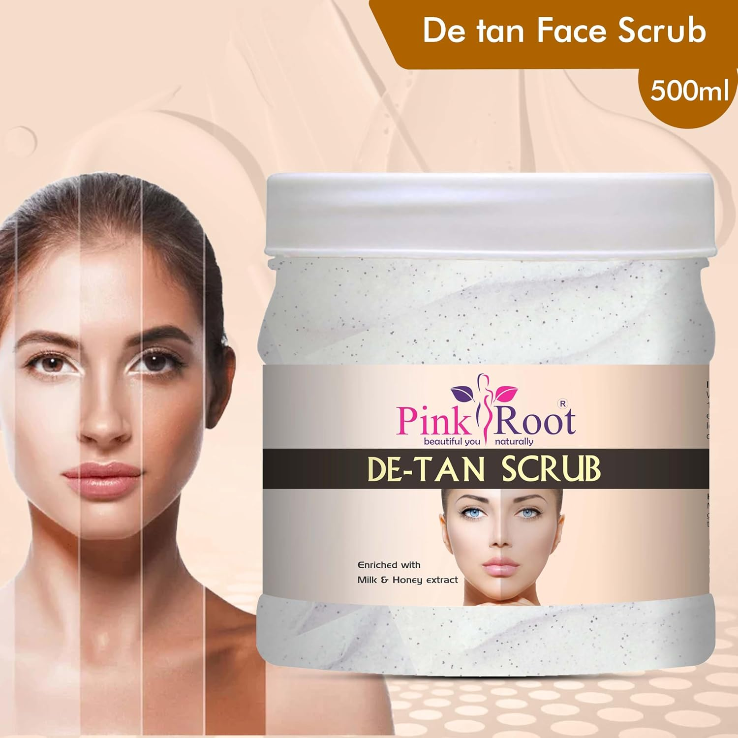 Pink Root DE-TAN Scrub Enriched with Milk & Honey Extract 500Gm image number 3