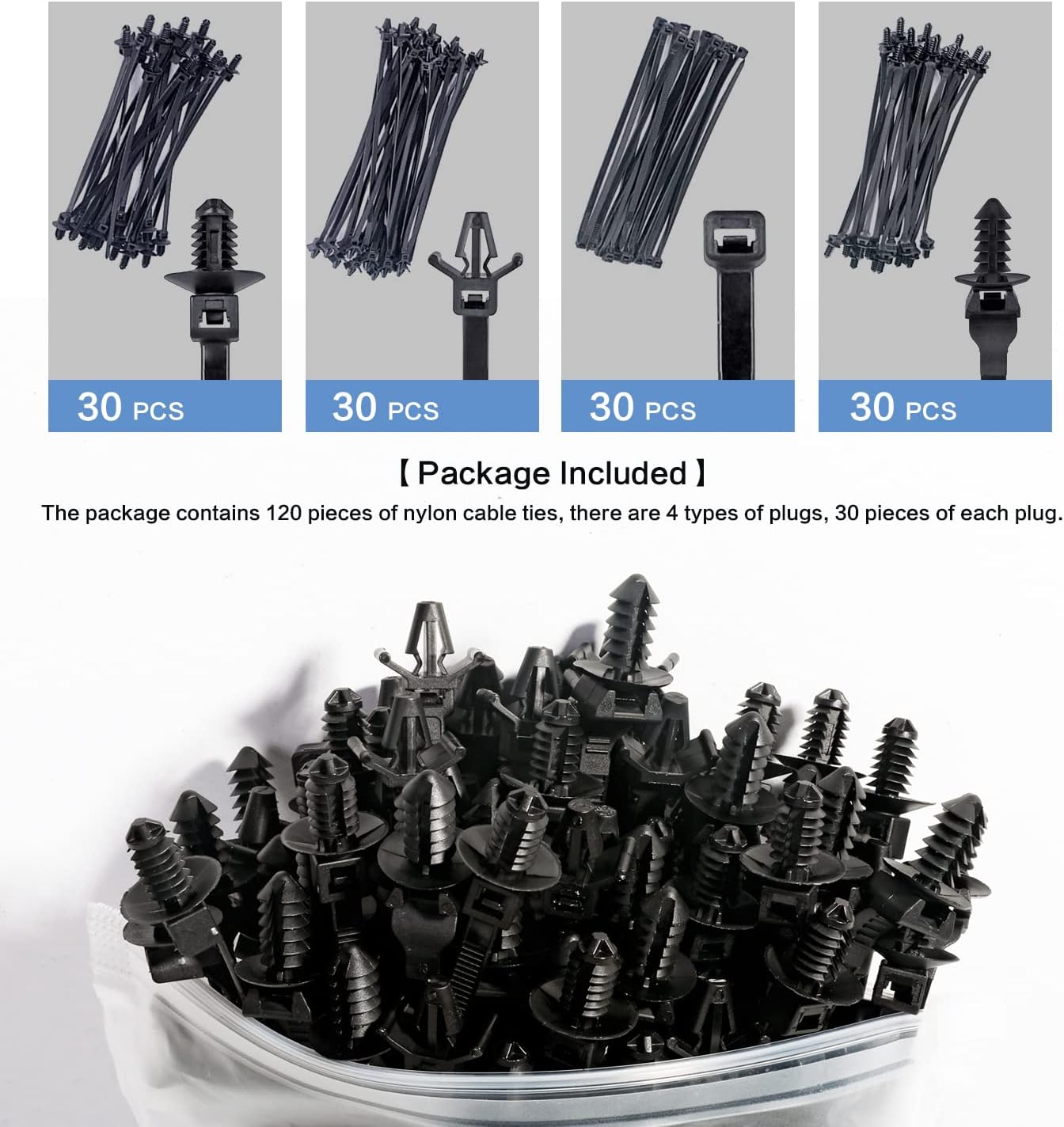 VAGURFO 120 Pack Black Nylon Push-Fit Cable Zip Tie, Self-Locking, Universal image number 3