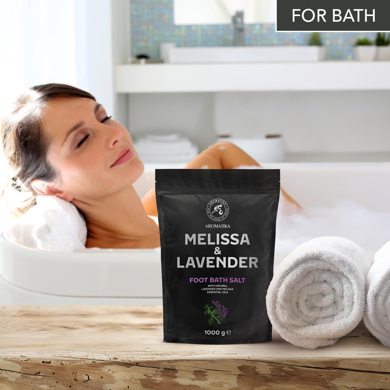 Foot Bath Salt with Lavender & Melissa Essential Oils - 1Kg /1000G - Natural Sea Salt Foot Bath - Foot & Nail Soak - Pedicure Foot Soak - Soothing Foot Soak - Smelling Salts - Aromatherapy Bath Salts image number 3